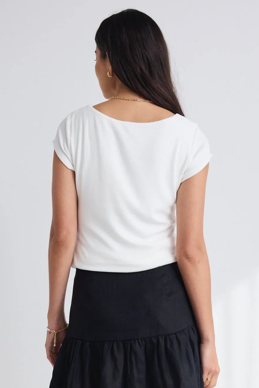 Definitive Ivory Cap Sleeve Square Neck Stretch Top