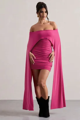 Disco | Dark Pink Bardot Cape Sleeve Mini Dress