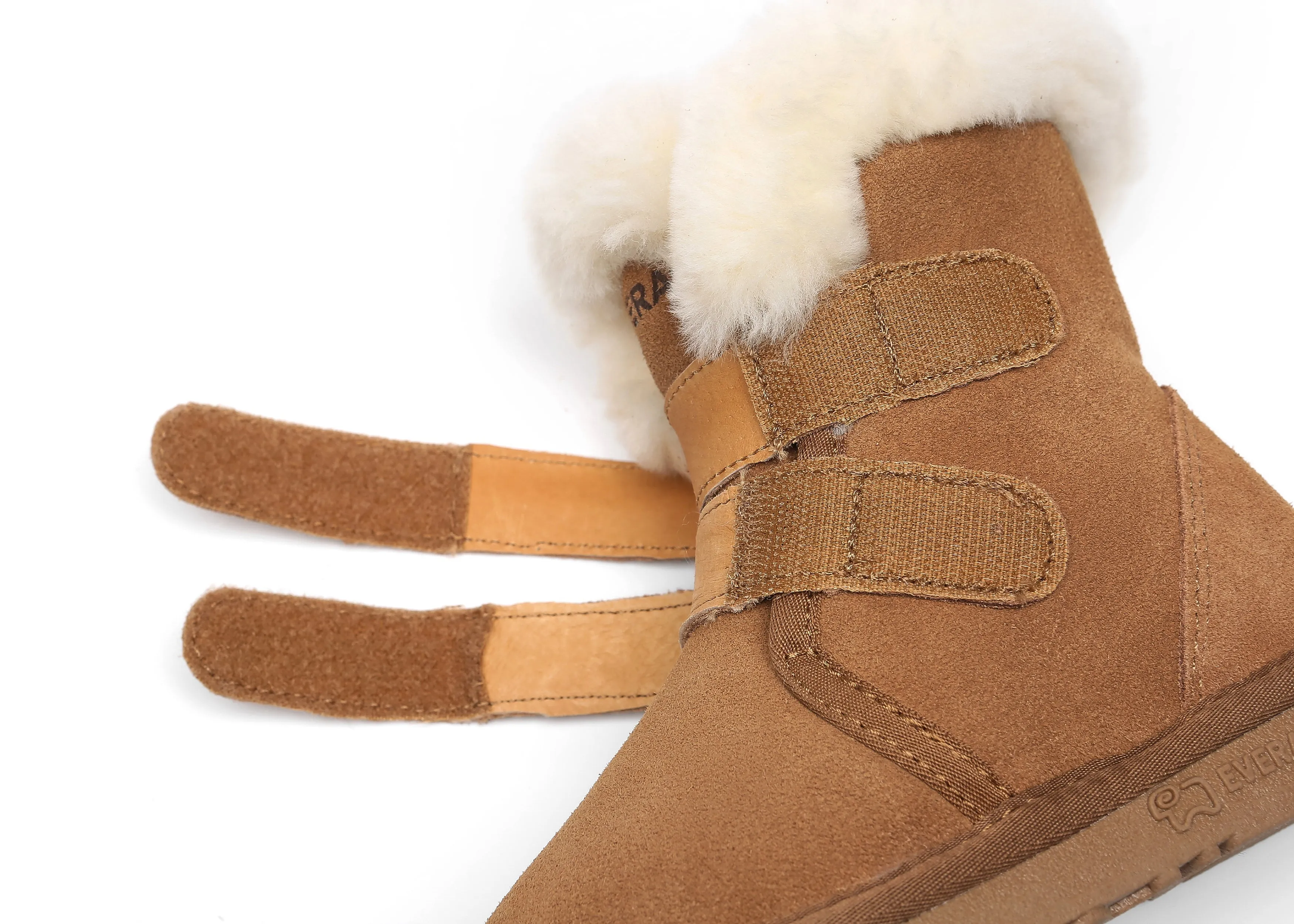 Double Hook And Loop Strap Sheepskin Boots Kids Nordic