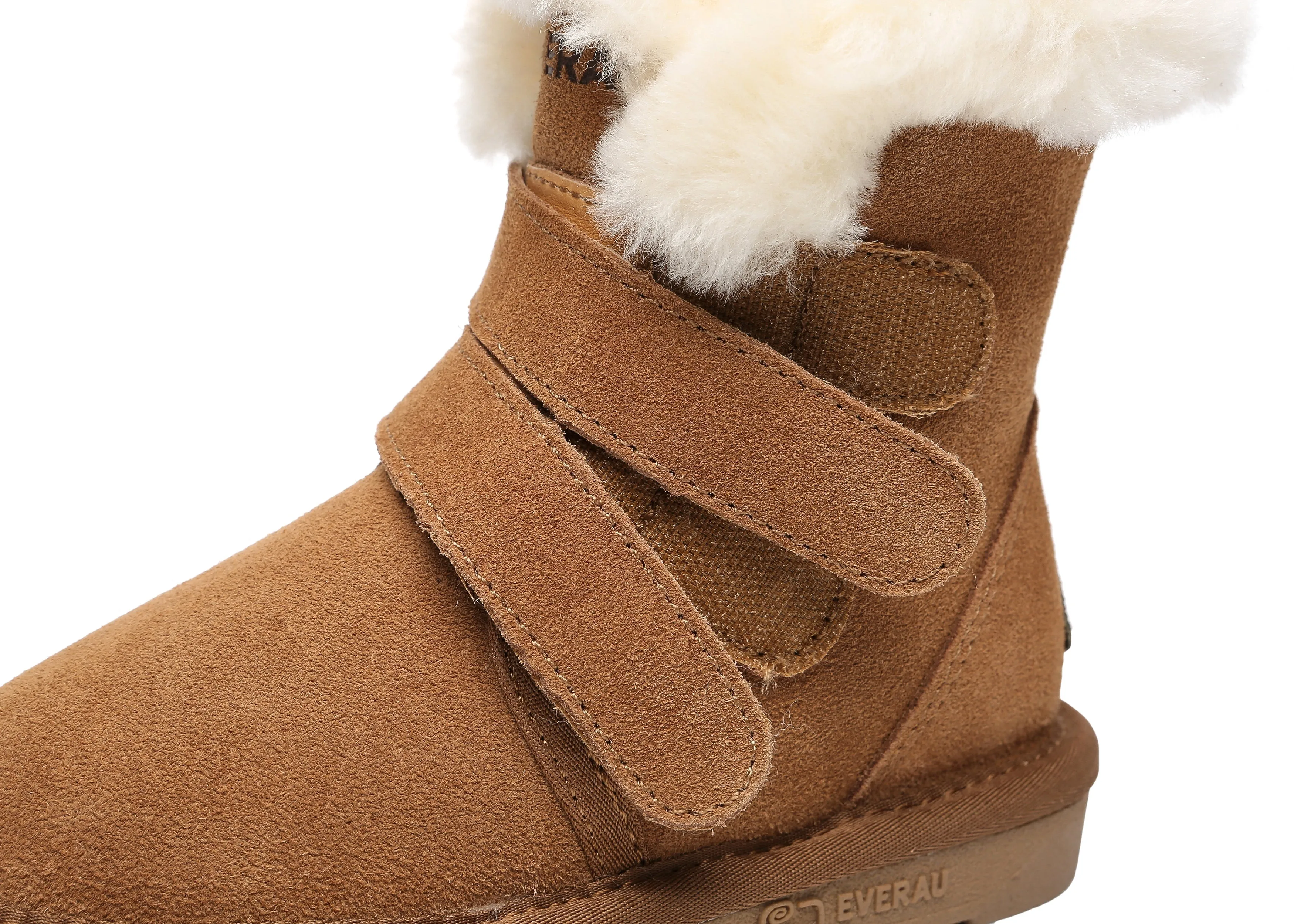 Double Hook And Loop Strap Sheepskin Boots Kids Nordic