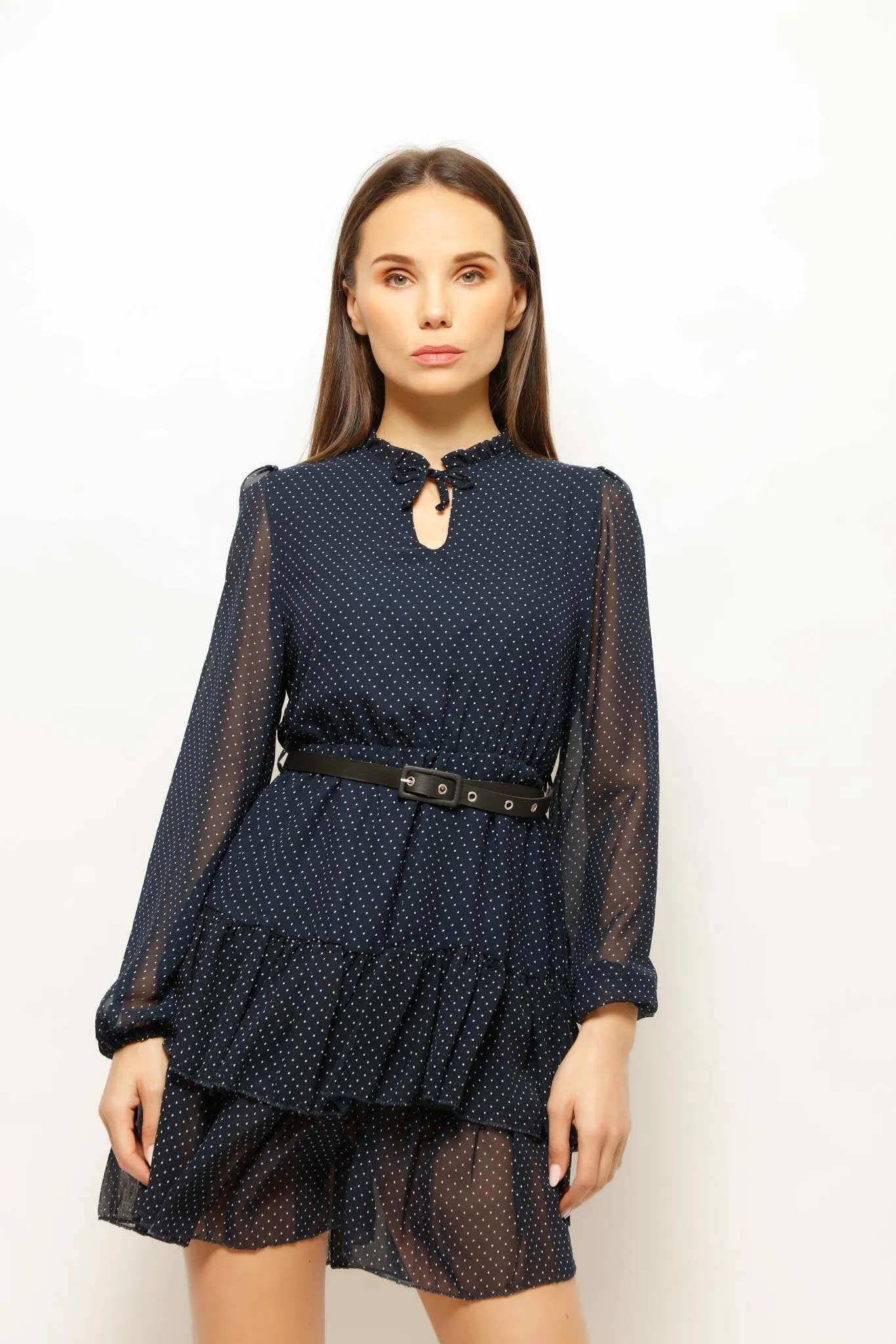 EBLISA LAYERED BELTED MIDI DRESS