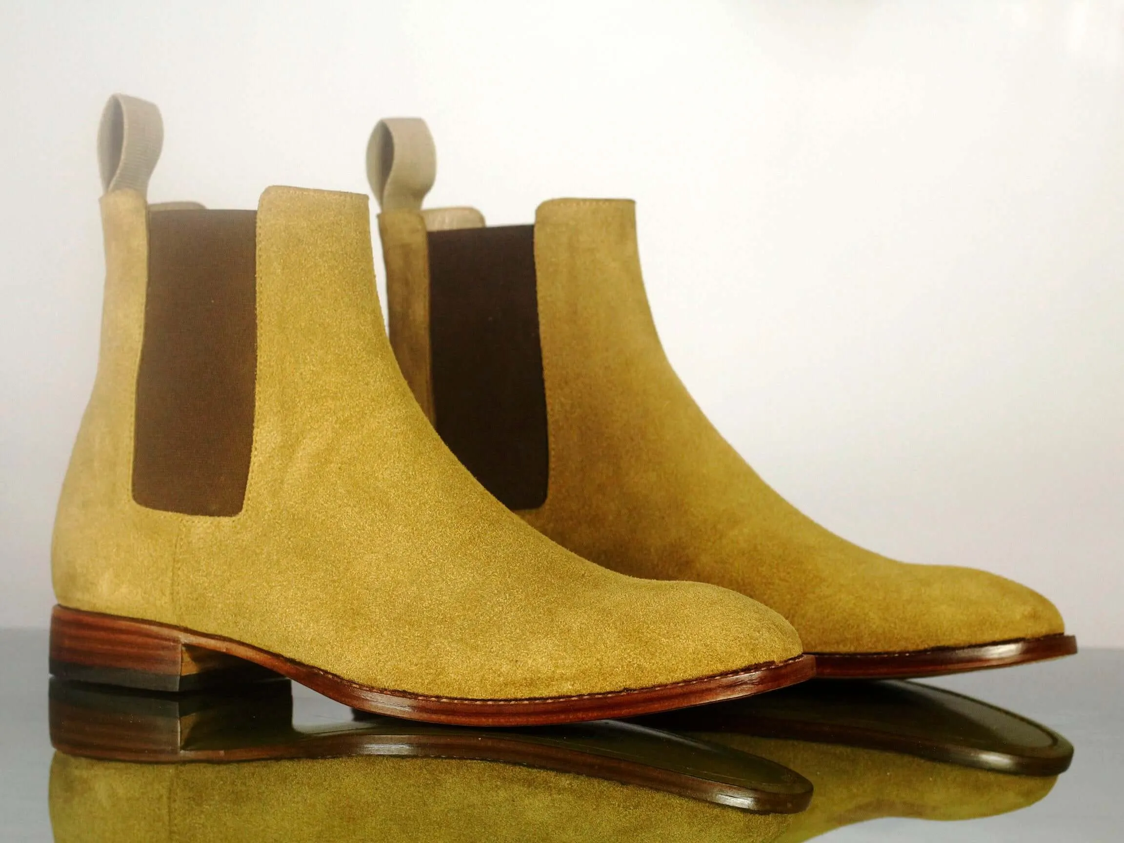 Elegant Men's  Handmade Beige Suede Chelsea Boots, Men Ankle Boots, Men Designer Boots