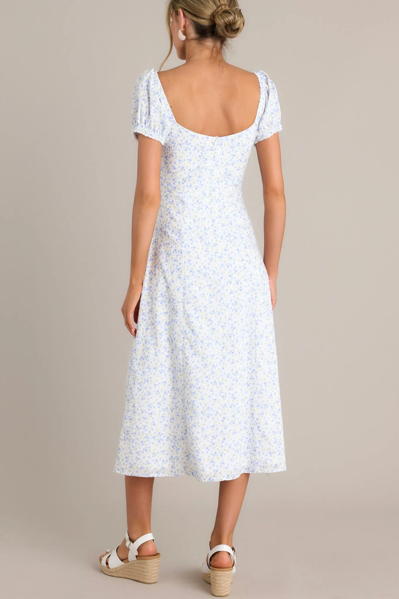 Elegant Moment Blue Floral Midi Dress