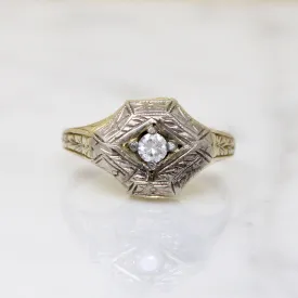 Etched Two-Tone Art Deco Diamond Solitaire