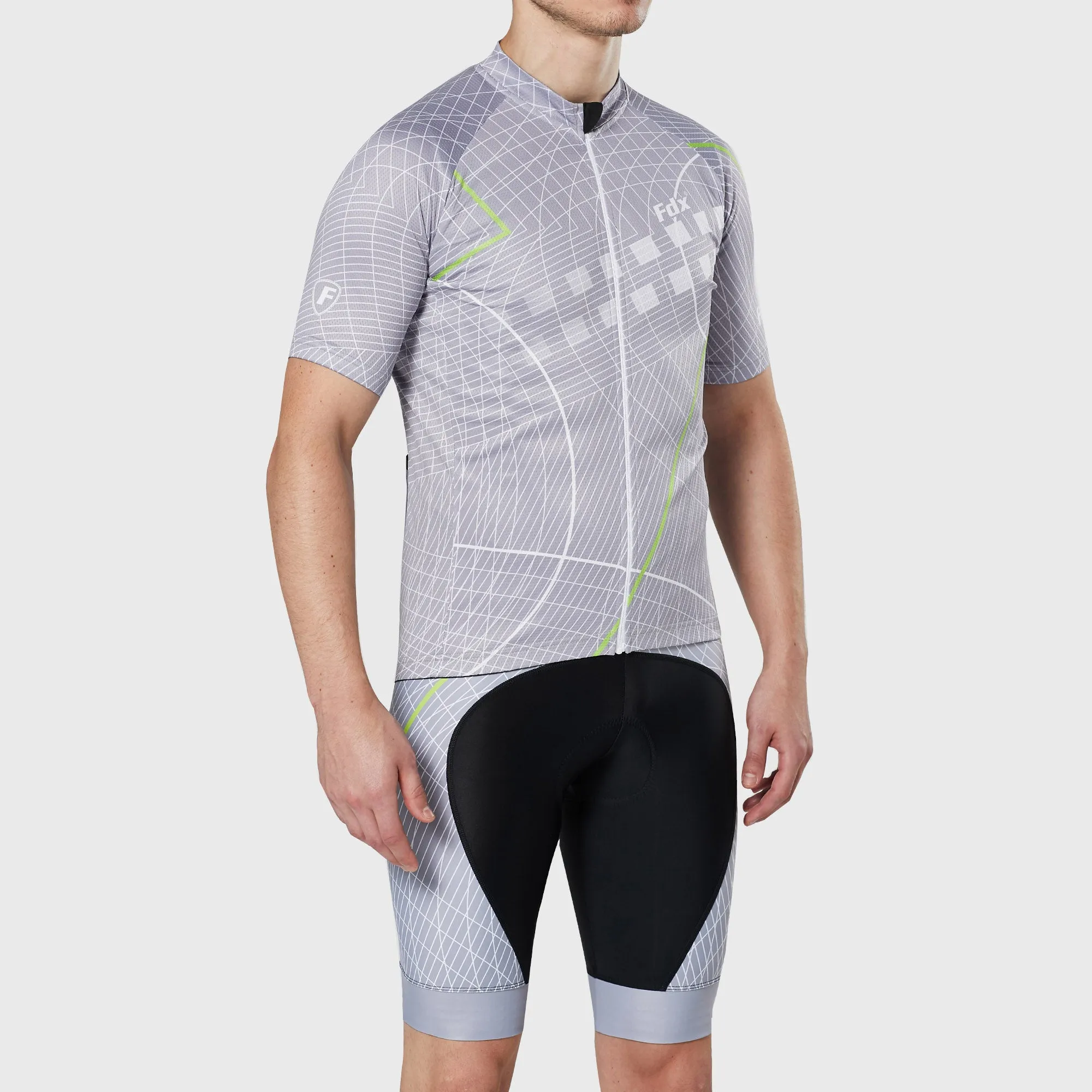 Fdx Men's & Boy's Set Classic II Grey Short Sleeve Jersey & Bib Shorts