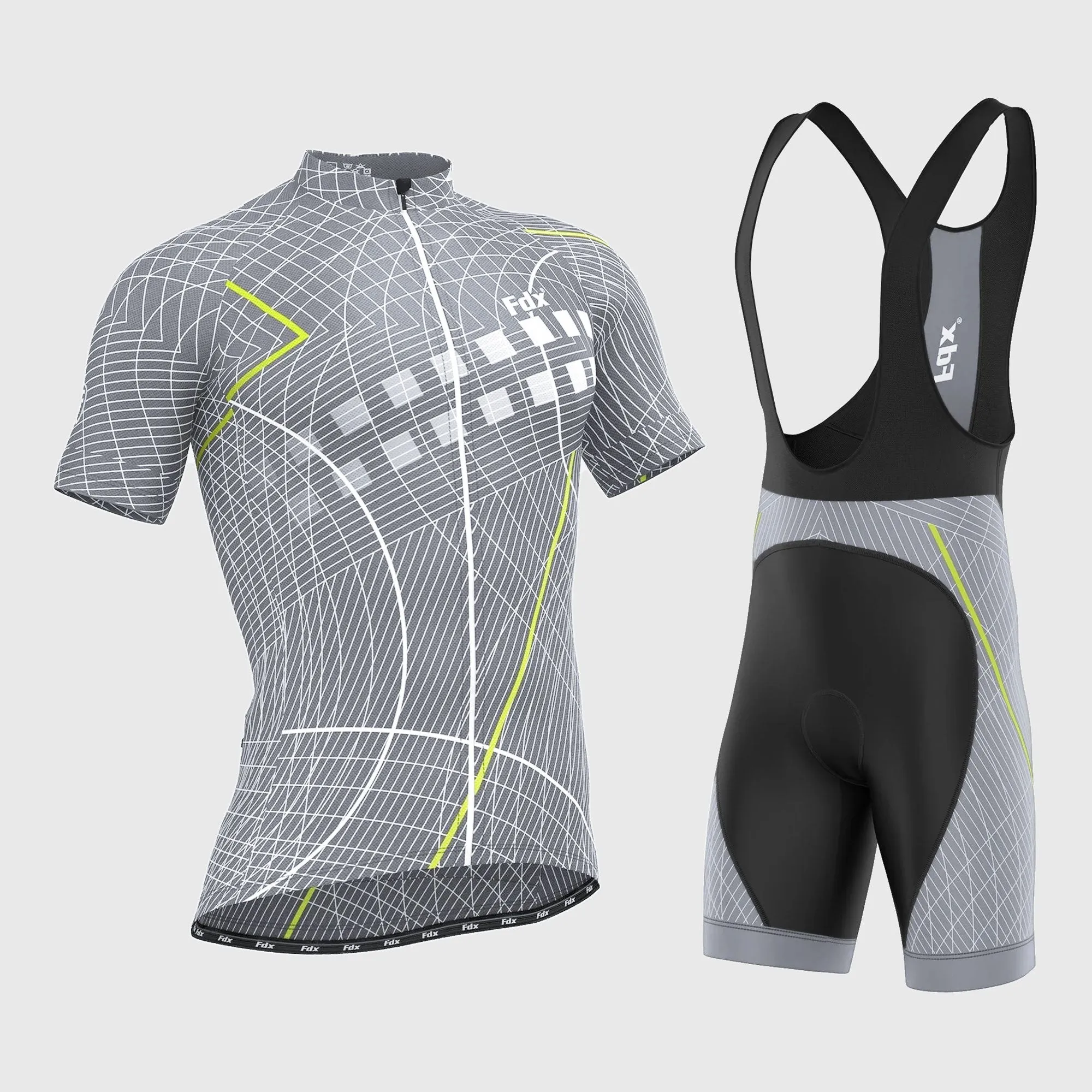 Fdx Men's & Boy's Set Classic II Grey Short Sleeve Jersey & Bib Shorts