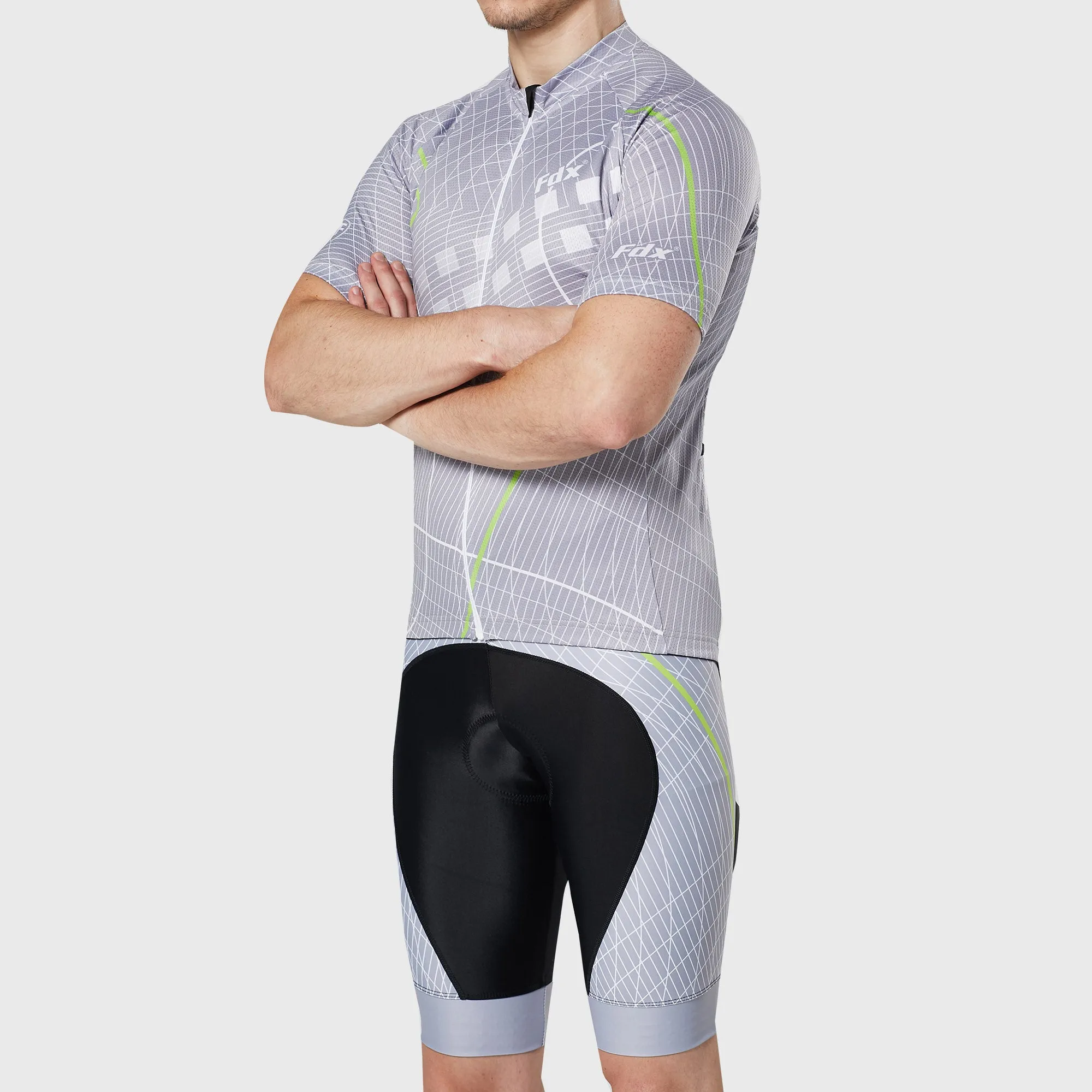 Fdx Men's & Boy's Set Classic II Grey Short Sleeve Jersey & Bib Shorts