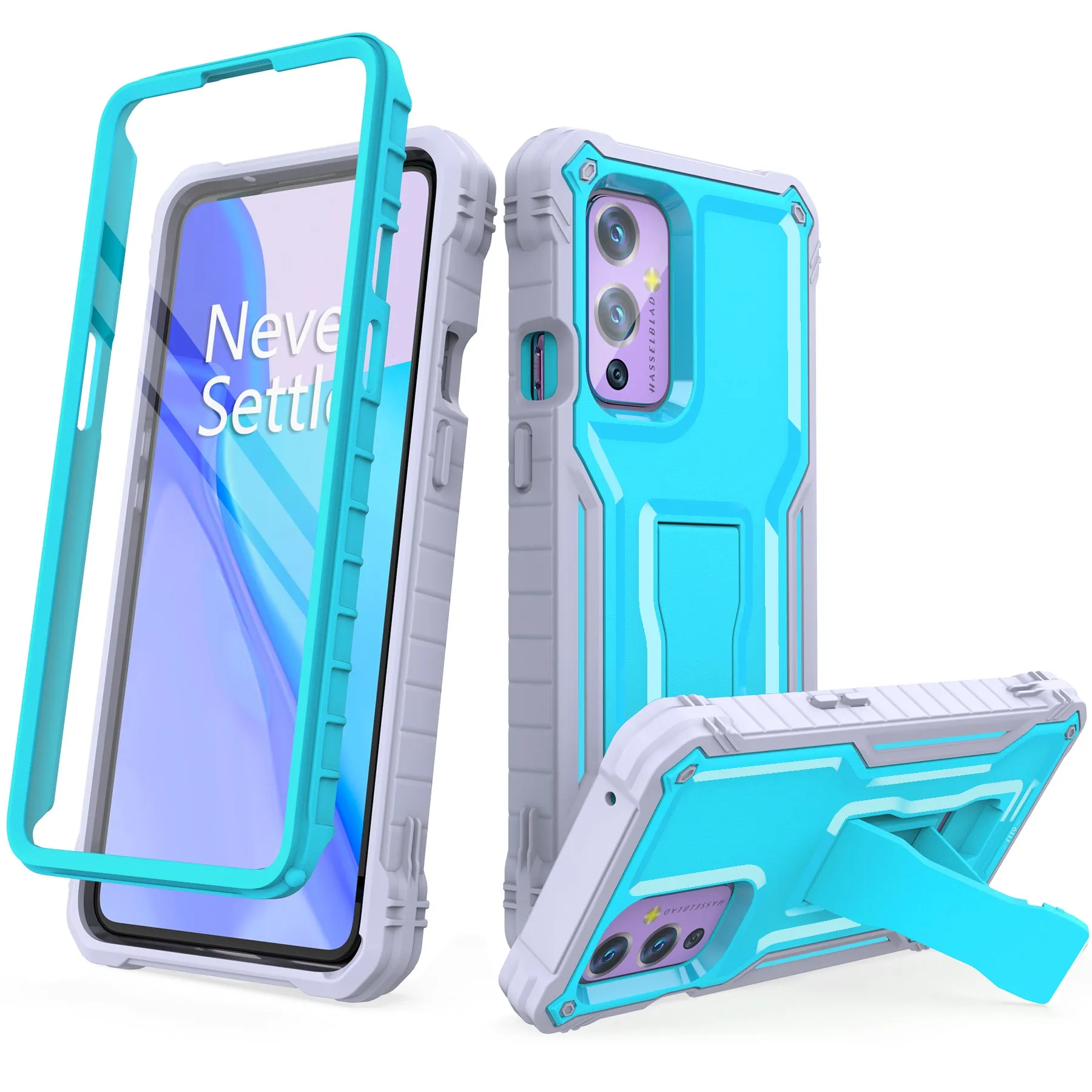 FITO OnePlus 9 Case, Dual Layer Shockproof Heavy Duty Case for OnePlus 9 Phone with Screen Protector, Built-in Kickstand