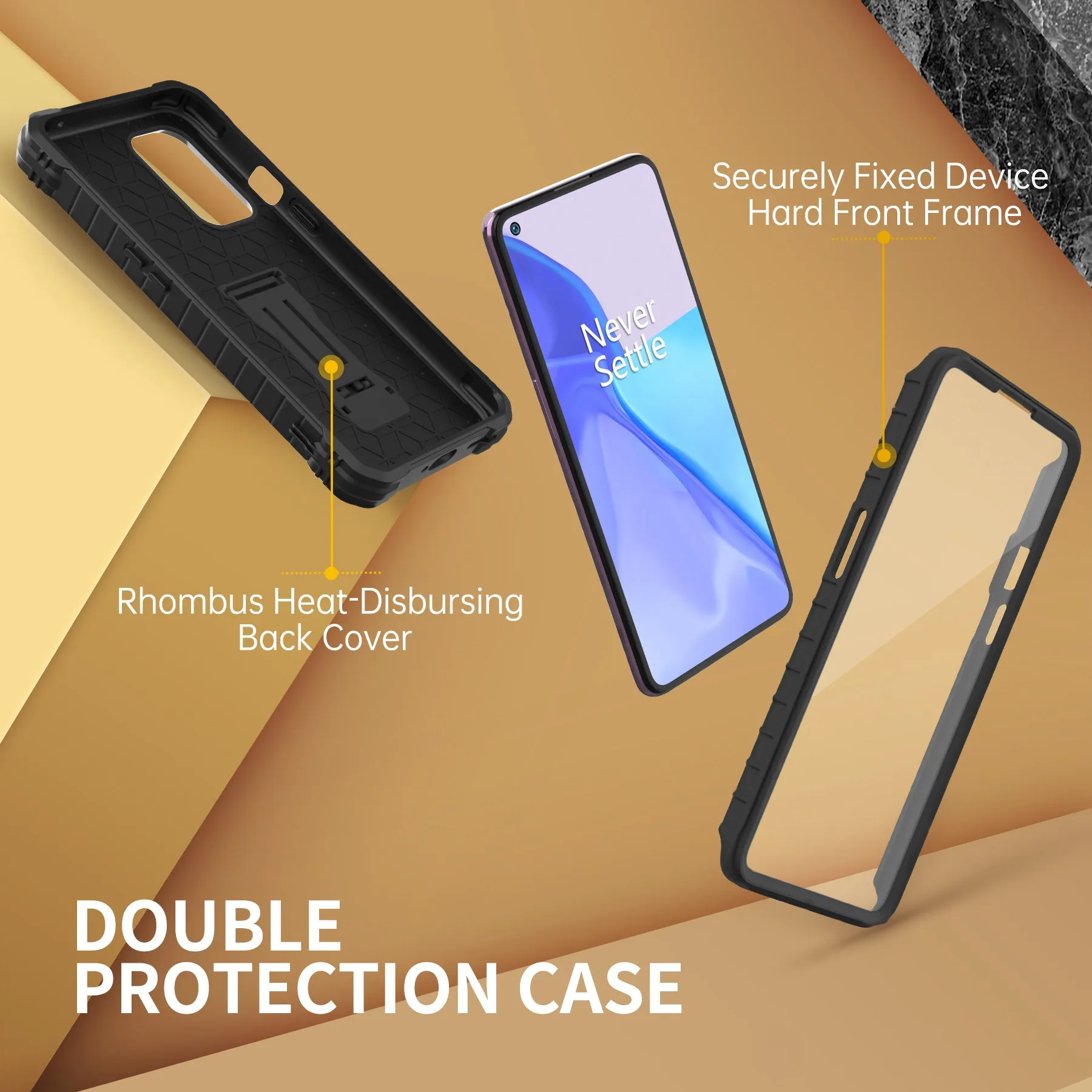 FITO OnePlus 9 Case, Dual Layer Shockproof Heavy Duty Case for OnePlus 9 Phone with Screen Protector, Built-in Kickstand