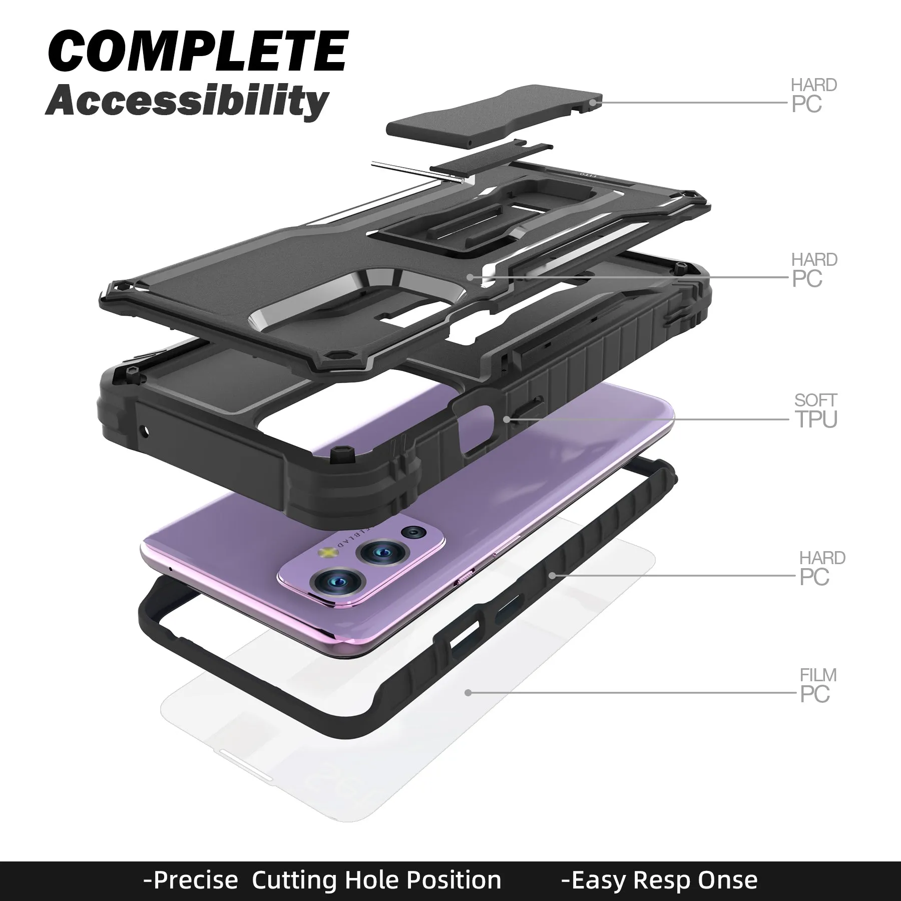 FITO OnePlus 9 Case, Dual Layer Shockproof Heavy Duty Case for OnePlus 9 Phone with Screen Protector, Built-in Kickstand