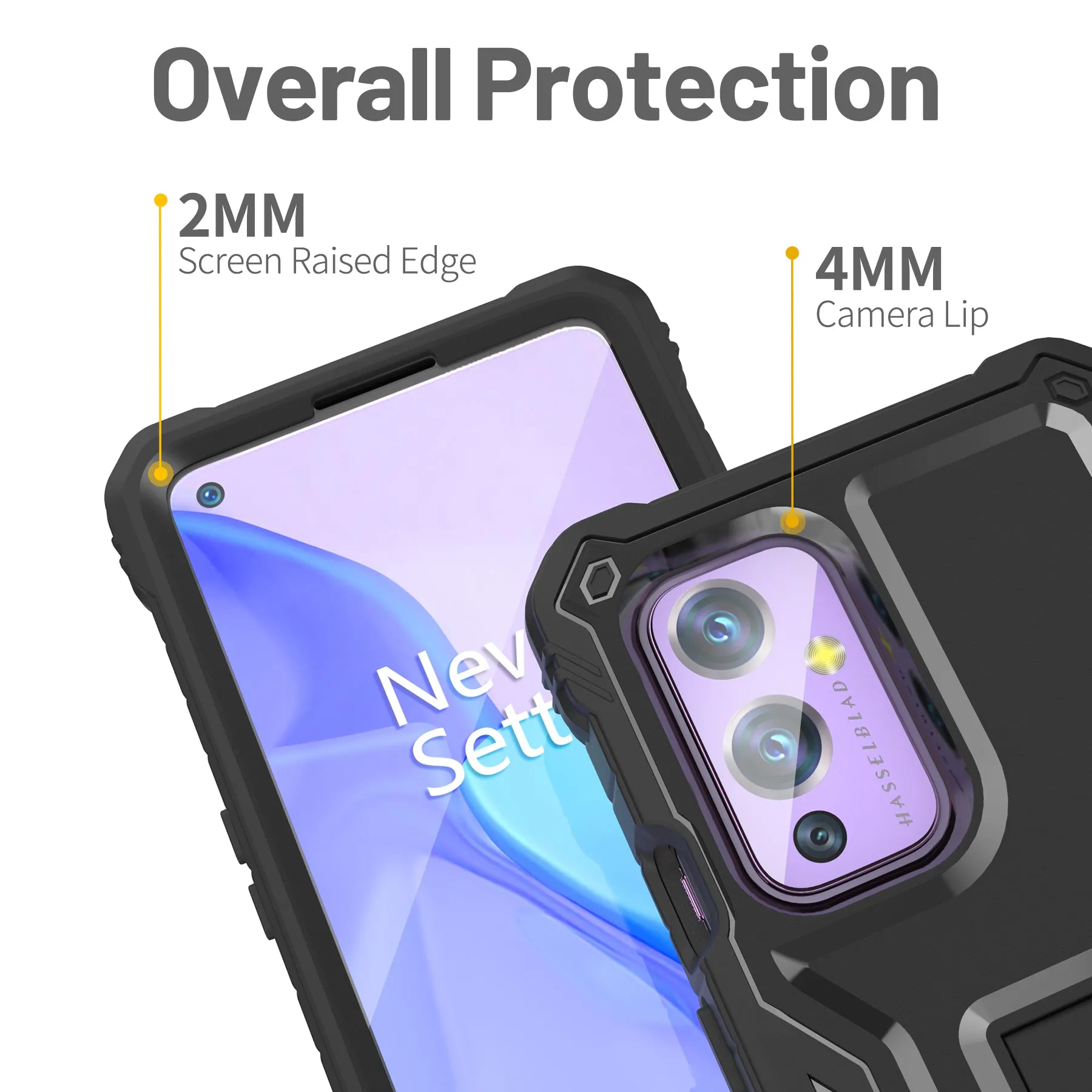 FITO OnePlus 9 Case, Dual Layer Shockproof Heavy Duty Case for OnePlus 9 Phone with Screen Protector, Built-in Kickstand