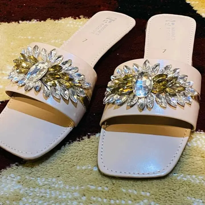 Flat Diamante Sliders with Soft Jelly Sole