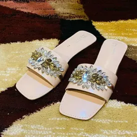 Flat Diamante Sliders with Soft Jelly Sole