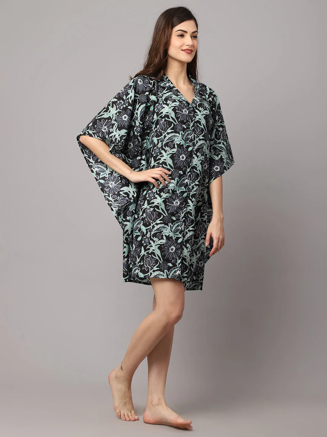 Floral Print Short kaftan - Green