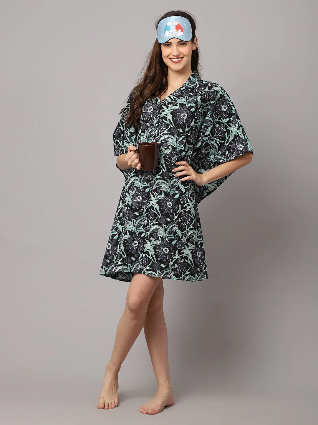 Floral Print Short kaftan - Green