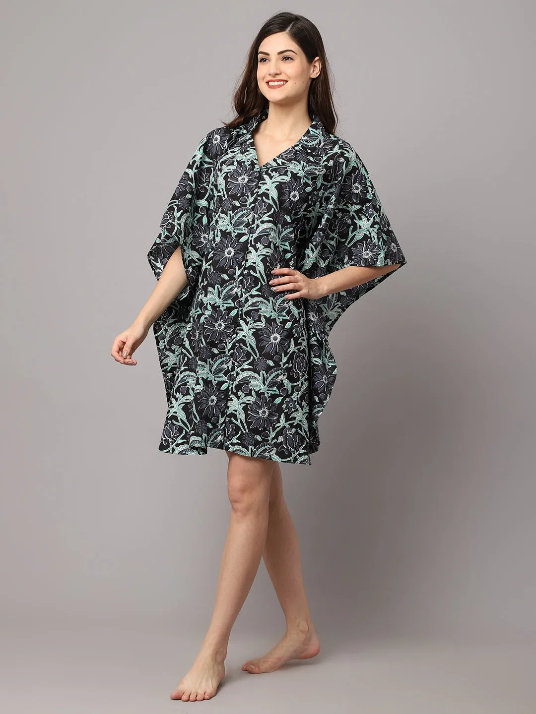 Floral Print Short kaftan - Green