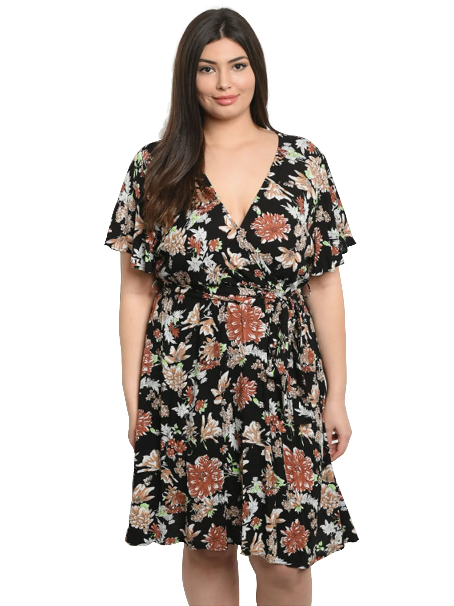 Floral Print Womens Plus Size Wrap Dress