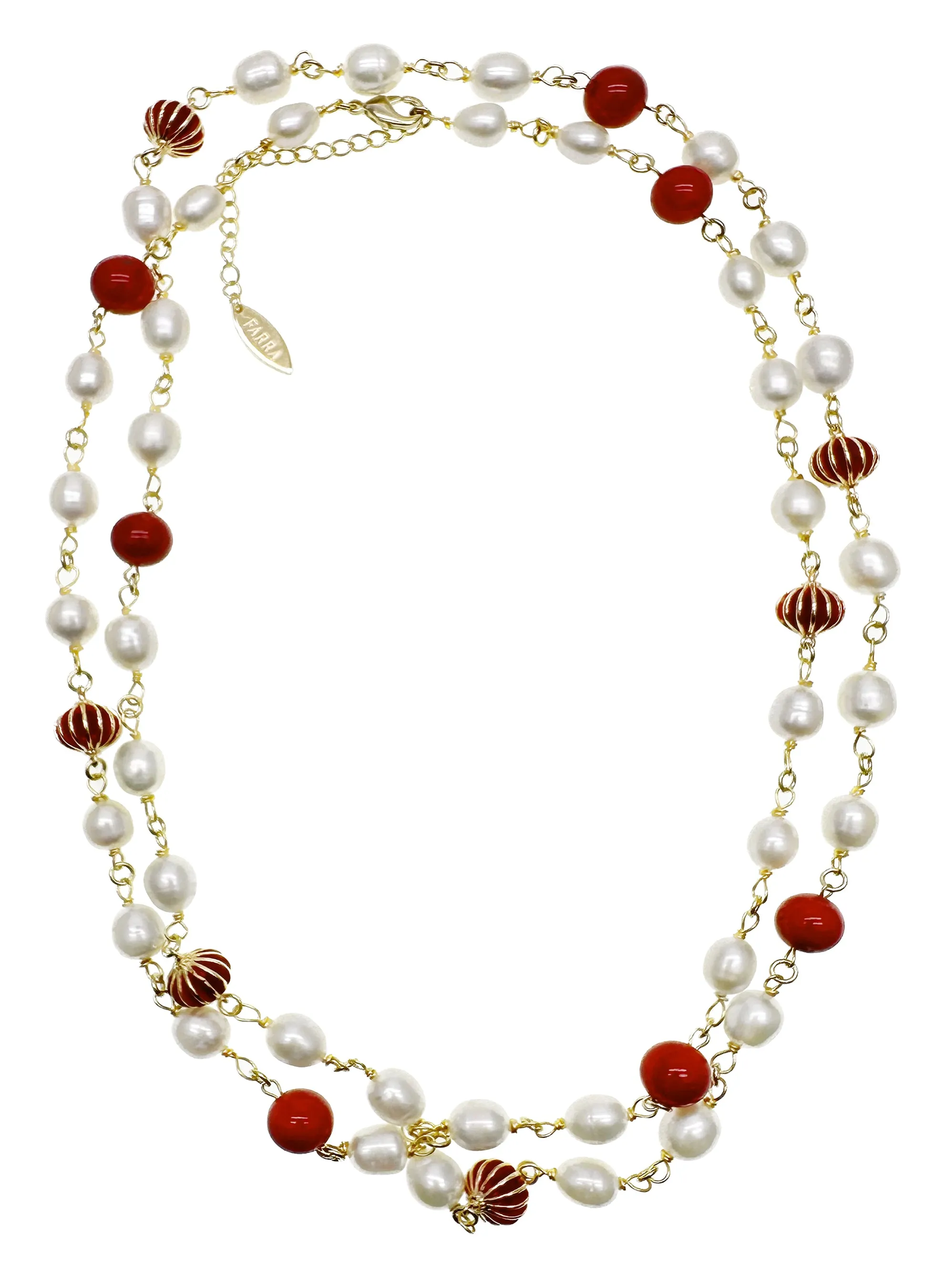 Freshwater Pearls With Red Bamboo Coral Multi-Way Chain Necklace KN049