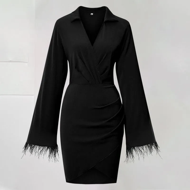 Fringed Sleeve Hip Dress