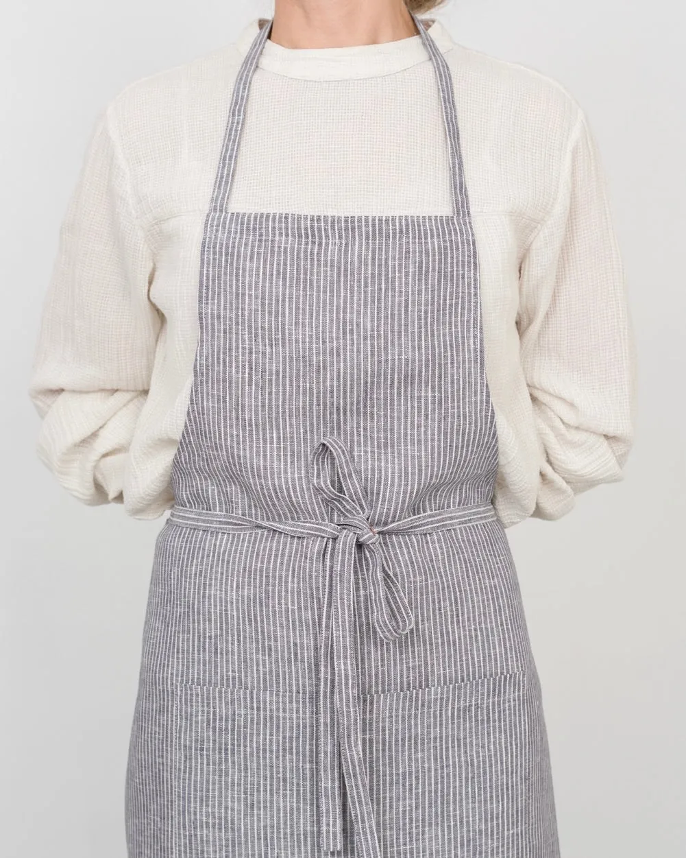 Full Apron: Grey Thin White Stripe