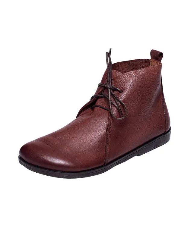 Genuine Leather Handmade Lace-Up Short Boots