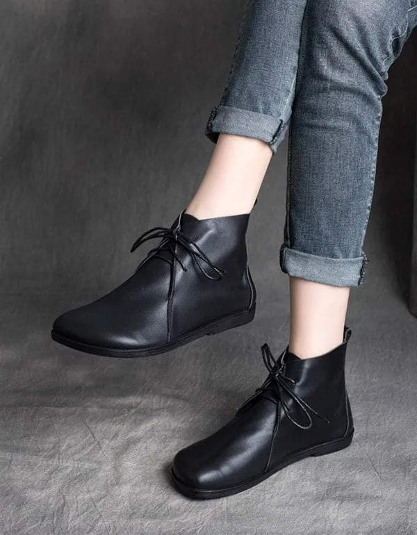 Genuine Leather Handmade Lace-Up Short Boots