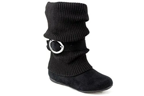 Girls Daysi-K Black Tall Ruched Fold Over Knit Boots