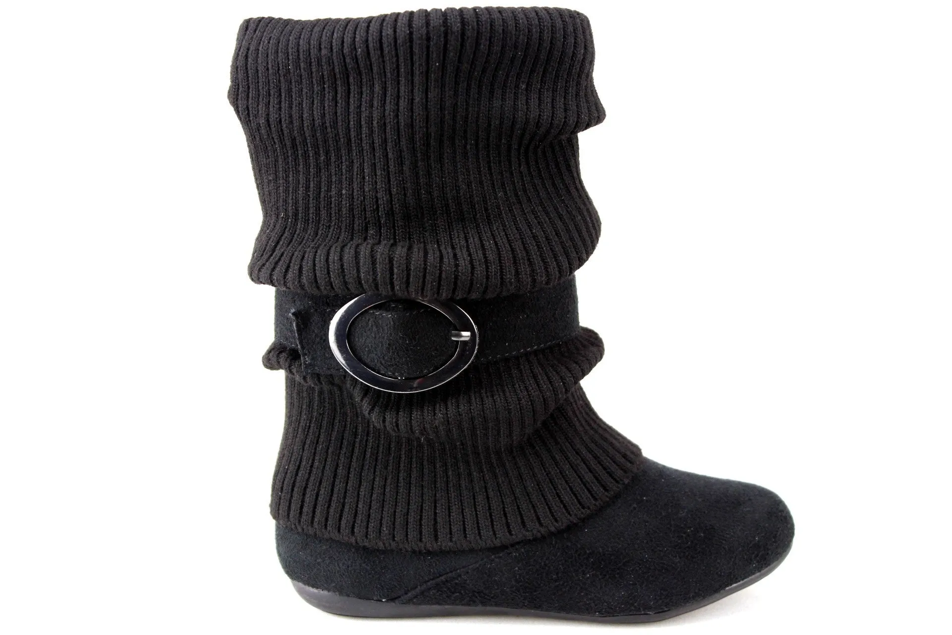 Girls Daysi-K Black Tall Ruched Fold Over Knit Boots