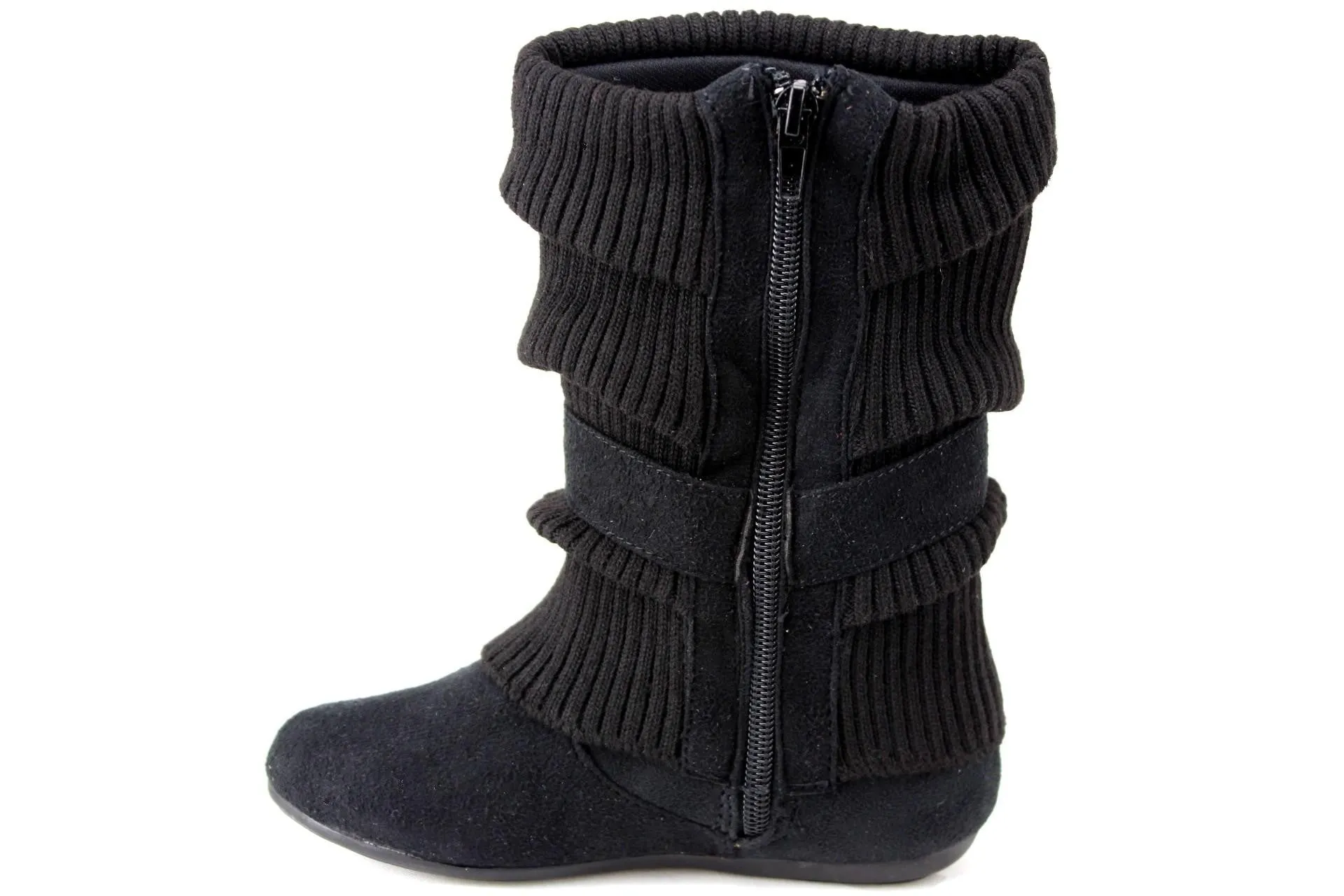 Girls Daysi-K Black Tall Ruched Fold Over Knit Boots