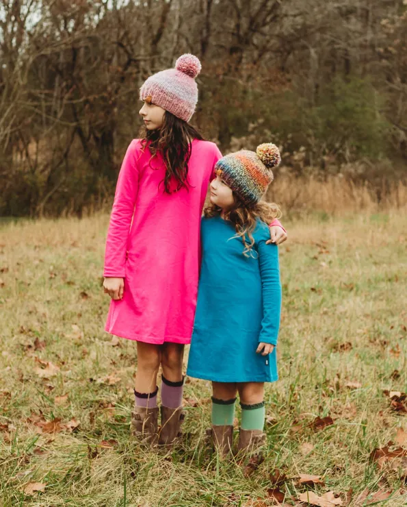 Girls Lightweight Soft Cotton Fleece A-Line Dress| Navy