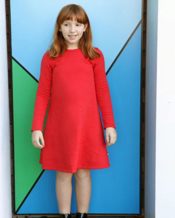 Girls Lightweight Soft Cotton Fleece A-Line Dress| Navy