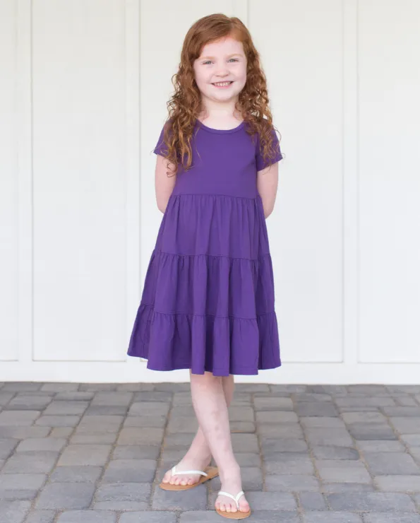 Girls Soft Cotton Jersey Short Sleeve Tiered Dress | Elf Green