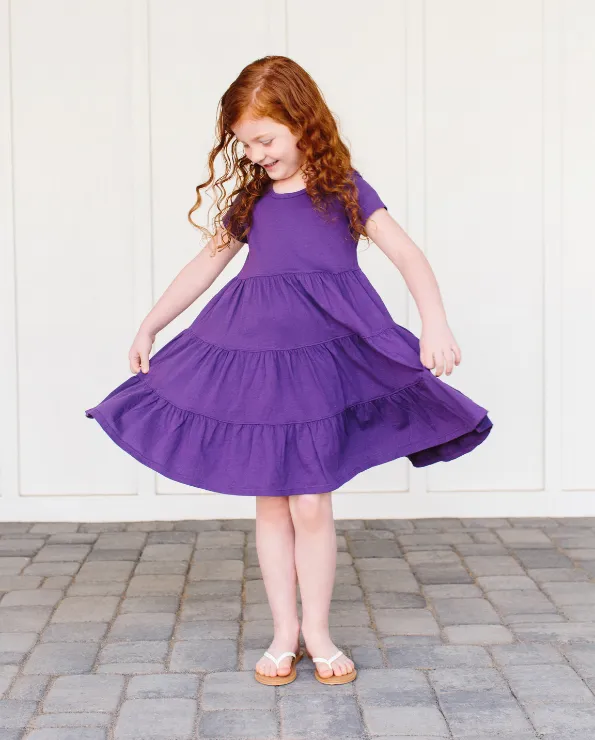 Girls Soft Cotton Jersey Short Sleeve Tiered Dress | Elf Green