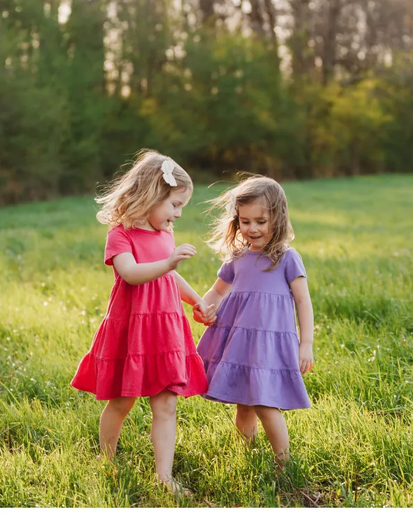 Girls Soft Cotton Jersey Short Sleeve Tiered Dress | Hot Pink