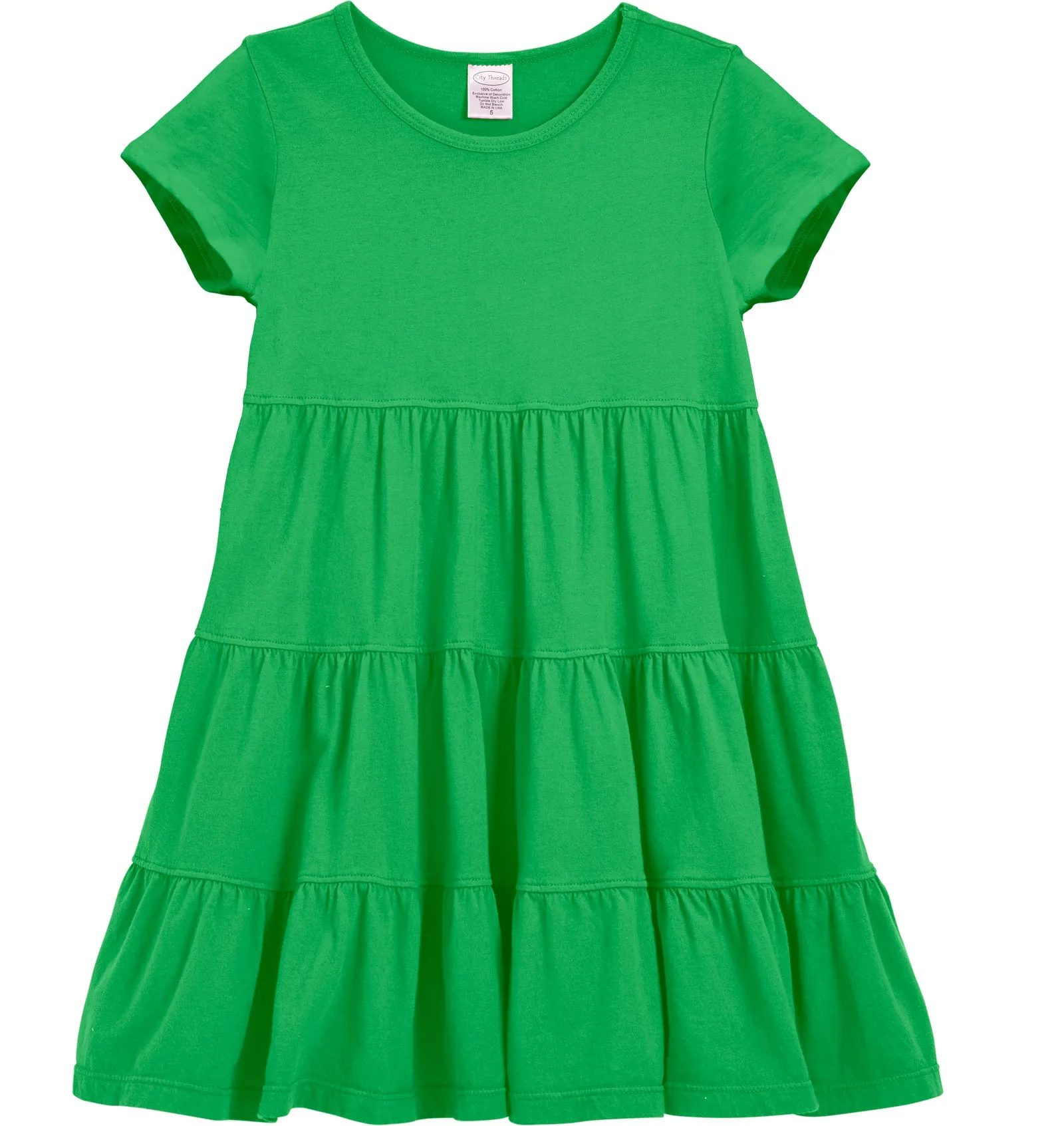 Girls Soft Cotton Jersey Short Sleeve Tiered Dress -Seconds| Damage-El Green