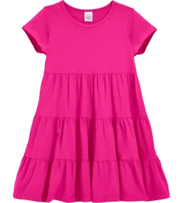 Girls Soft Cotton Jersey Short Sleeve Tiered Dress -Seconds| Damage-Hot Pink