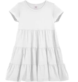 Girls Soft Cotton Jersey Short Sleeve Tiered Dress | White