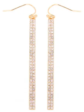 Gold Clear Double Row Rhinestone Bar Drop Hook Earrings