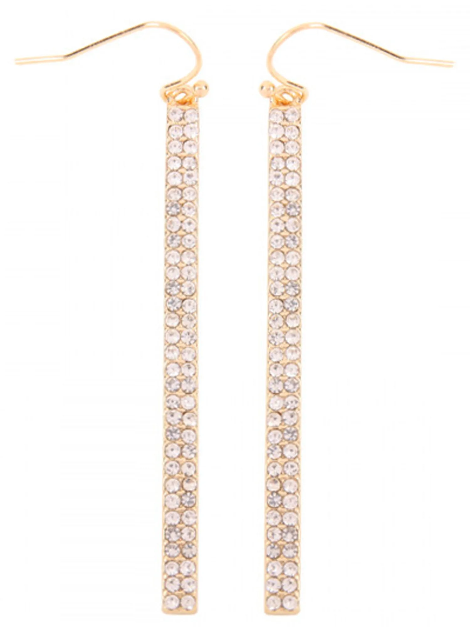 Gold Clear Double Row Rhinestone Bar Drop Hook Earrings