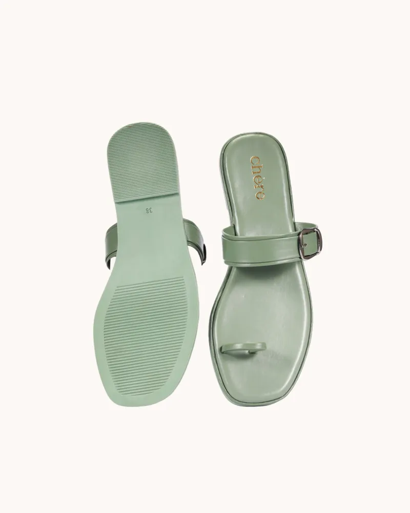 Green Unique Buckle Strap Flats for Women