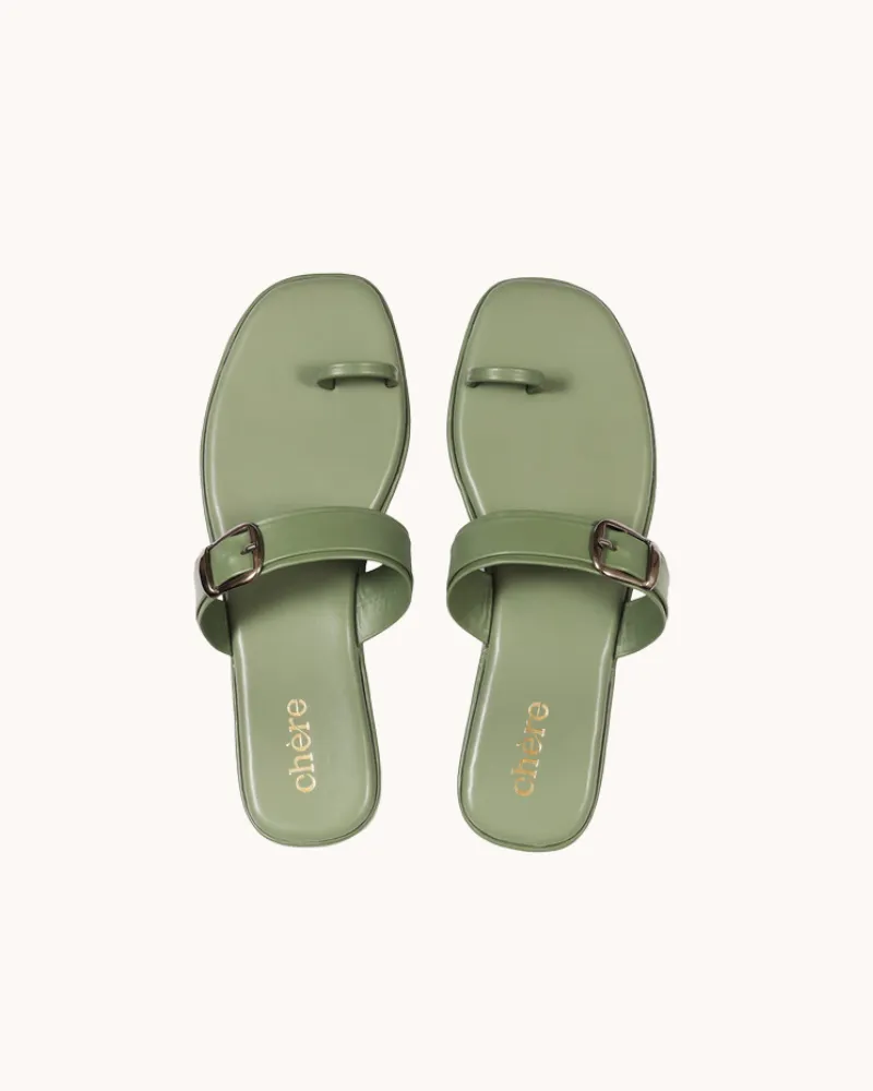 Green Unique Buckle Strap Flats for Women