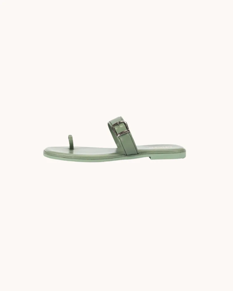 Green Unique Buckle Strap Flats for Women