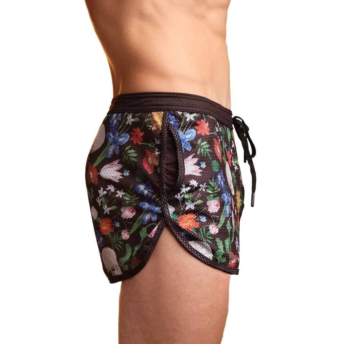 Hand Painted Dutch Floral Mesh Short Black