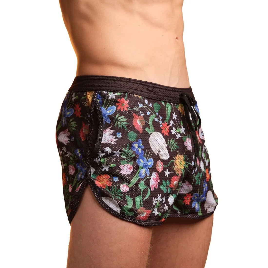 Hand Painted Dutch Floral Mesh Short Black