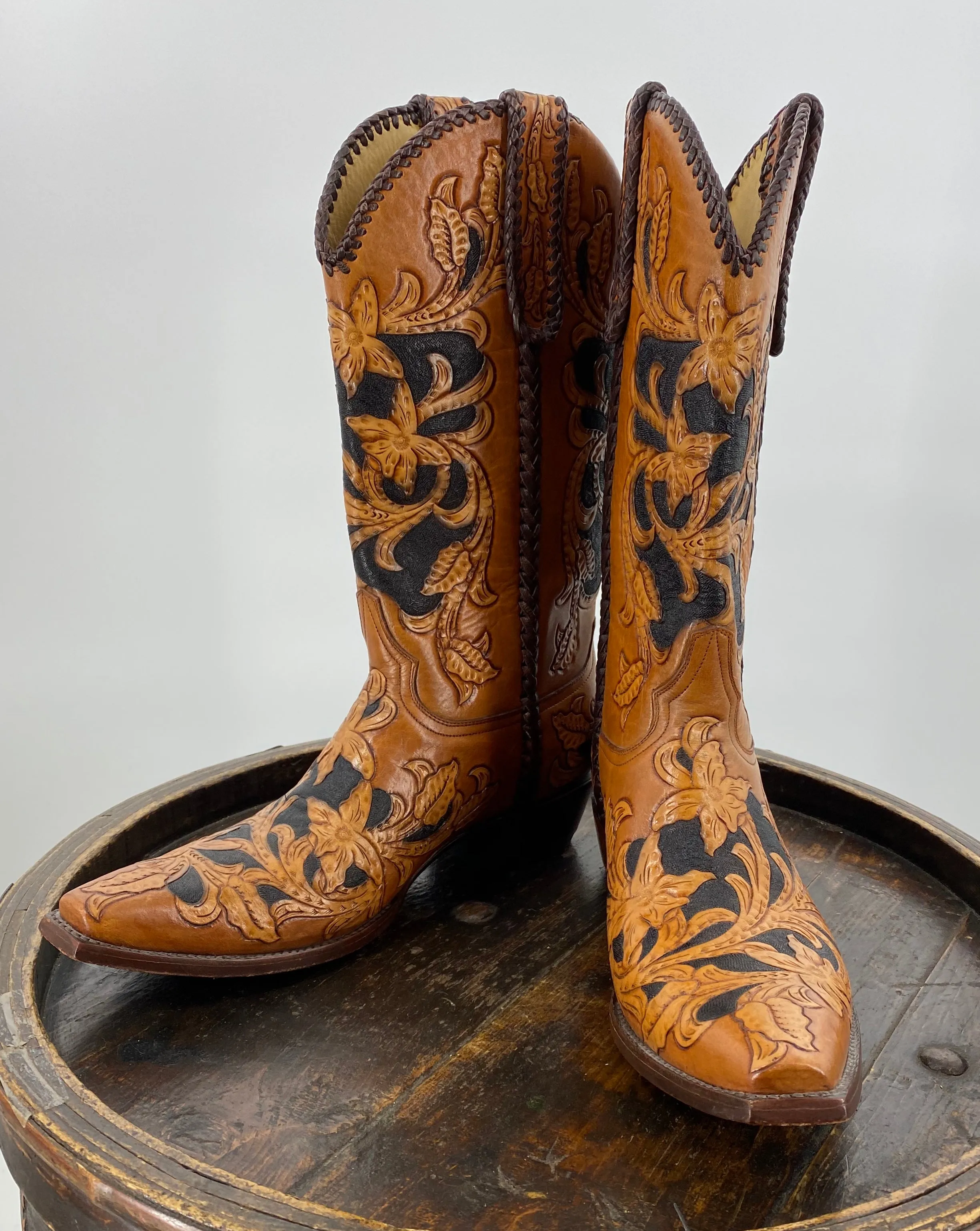 Hand Tooled Inlay Men's Boots 10.5D