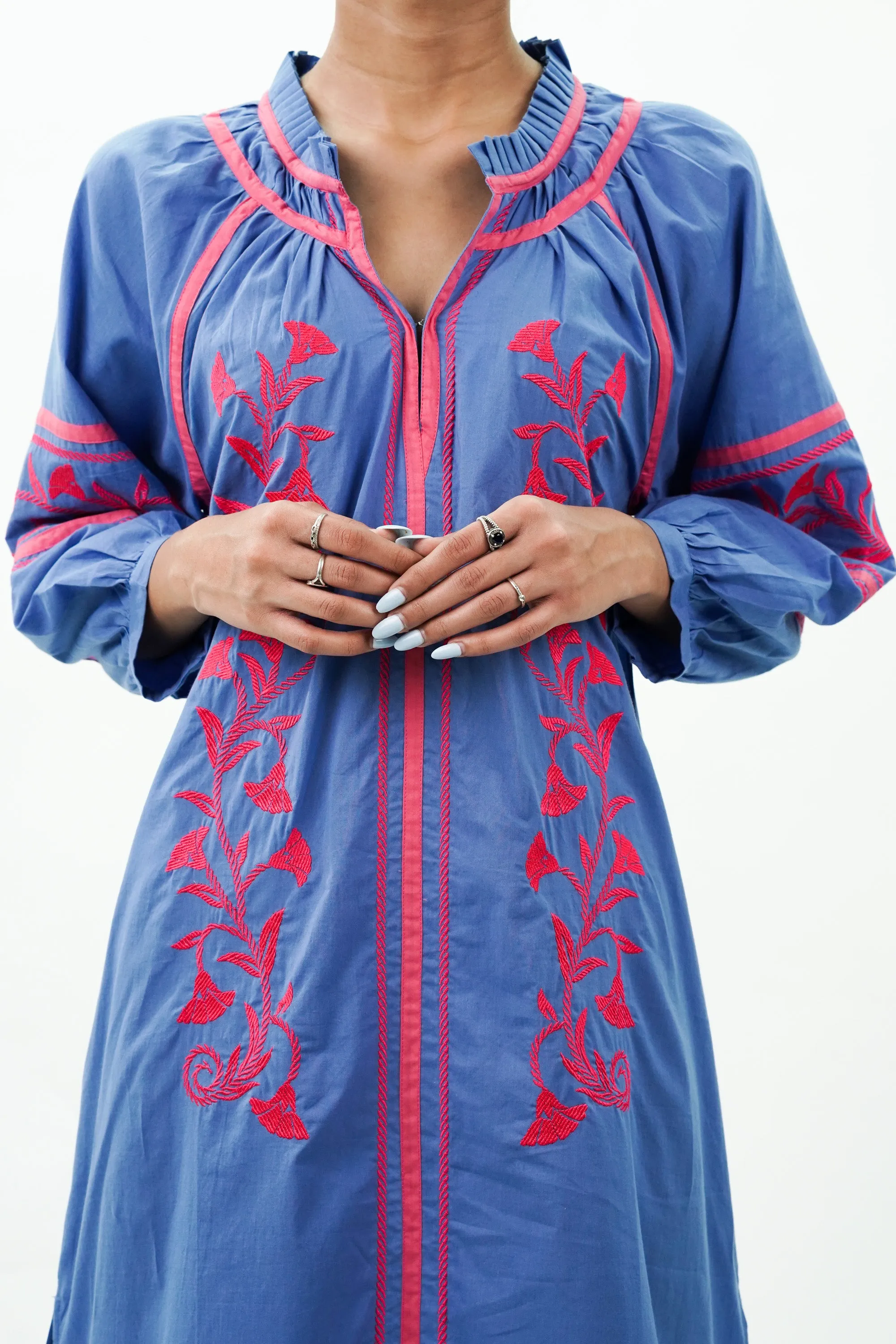 Hot Pink Embroidered Cotton Dress