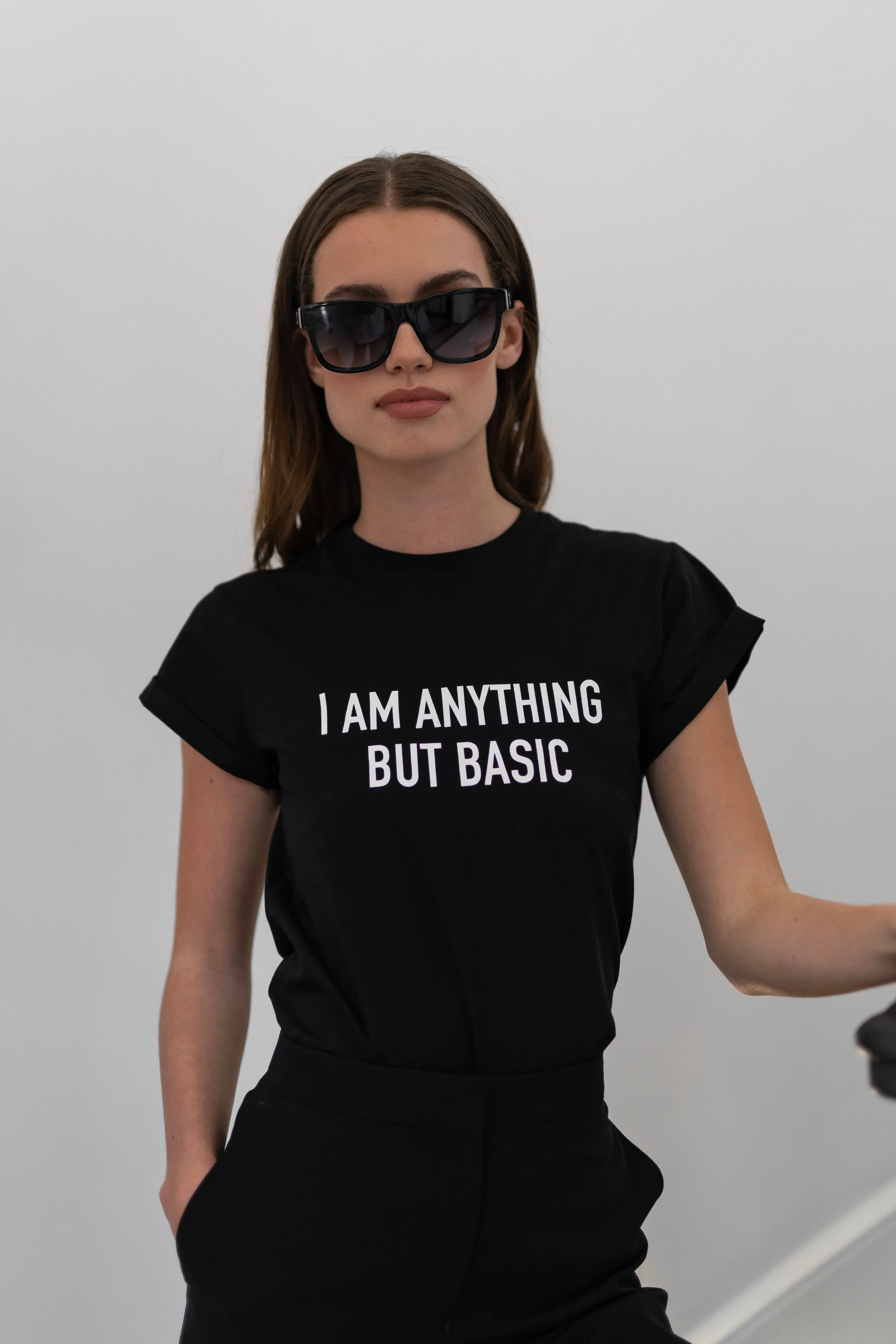 'I'M ANYTHING BUT BASIC' - CT099 BLACK SLOGAN T SHIRT