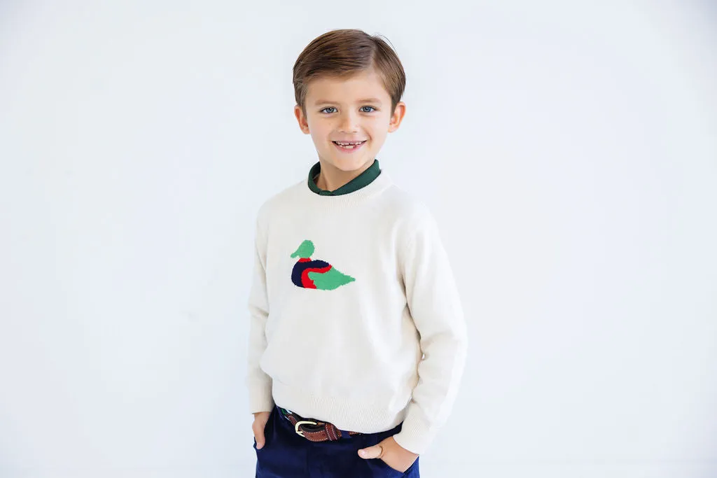 Isaac's Intarsia Sweater - Sandy Springs Stone with Duck Intarsia