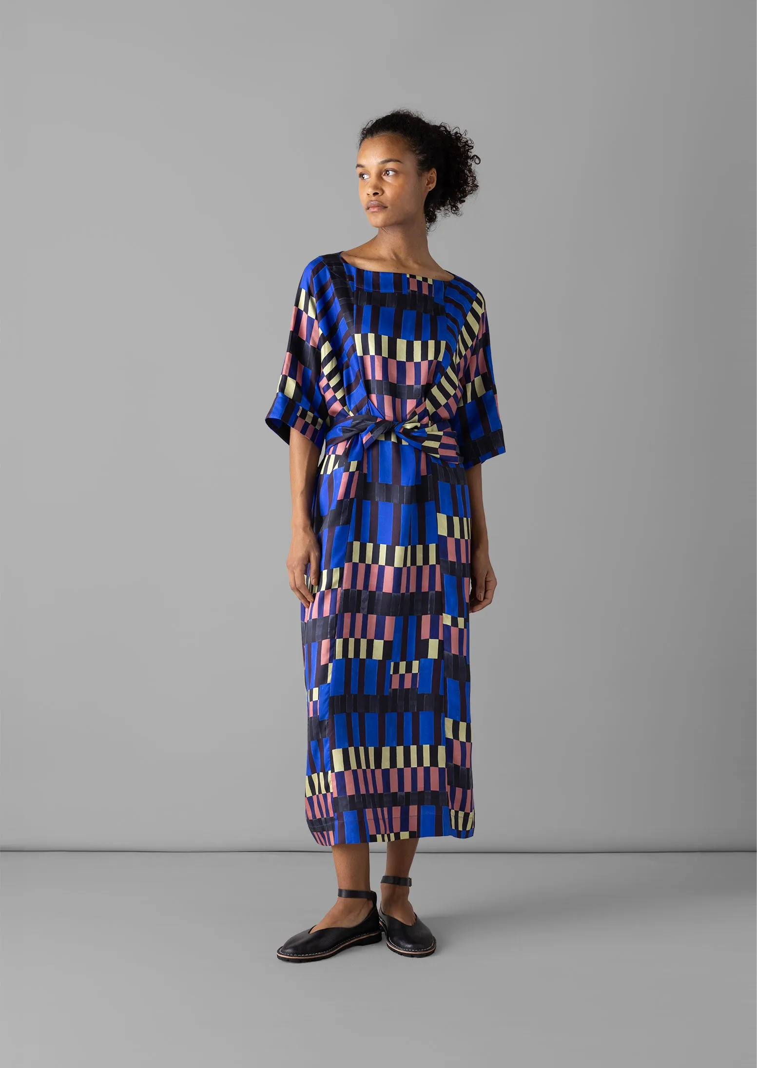 Isobel Harvey Tie Waist Check Print Dress | Multi