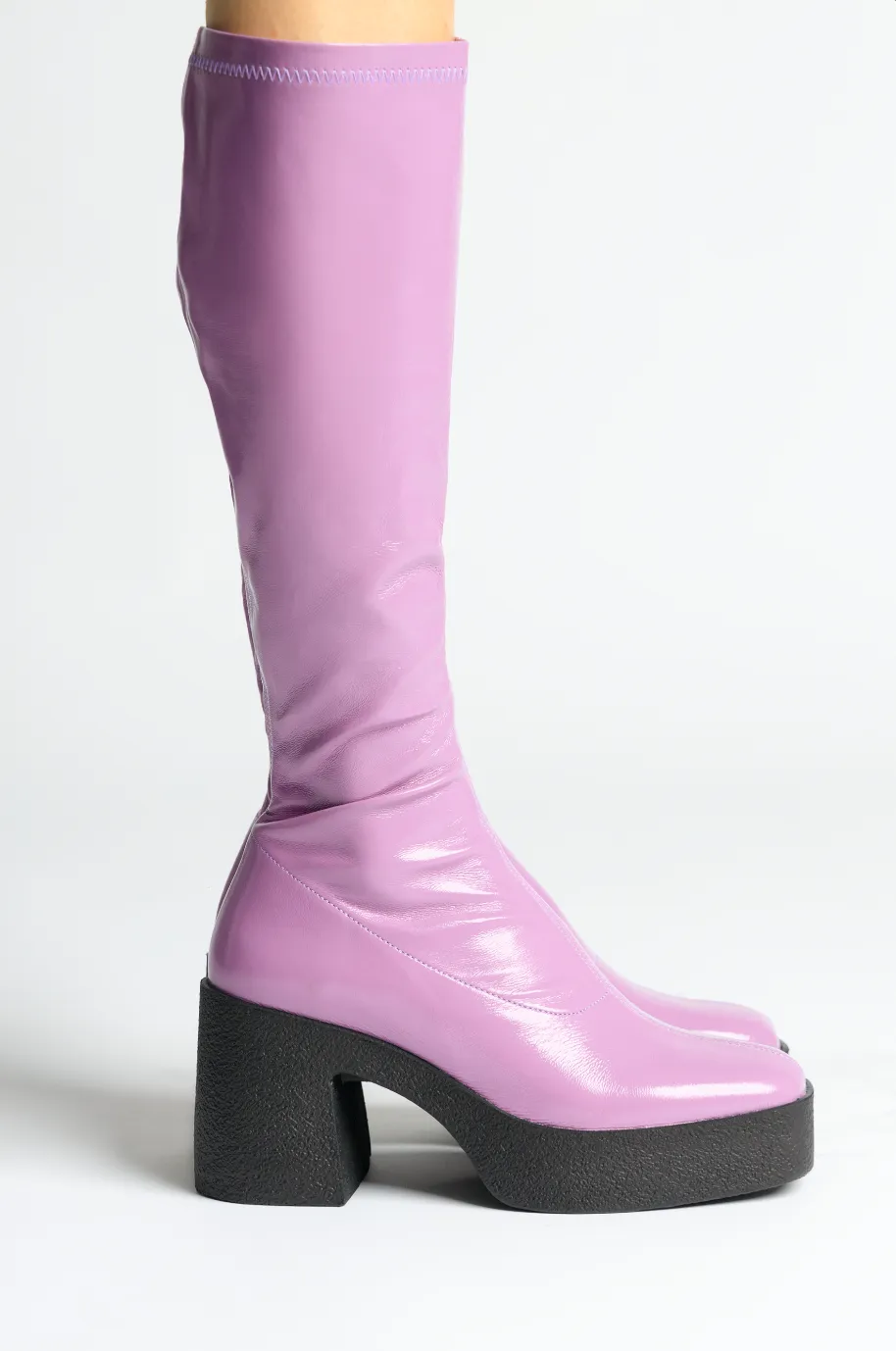 Izumi Violet Patent Stretch Leather Chunky Boots